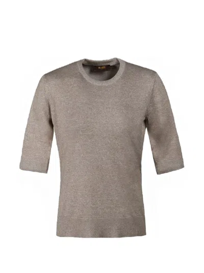 Moorer Arlette Metallic-effect Crew-neck Top In Brown