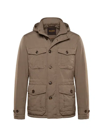 Moorer Armin Padded Hooded Military Jacket In Brown