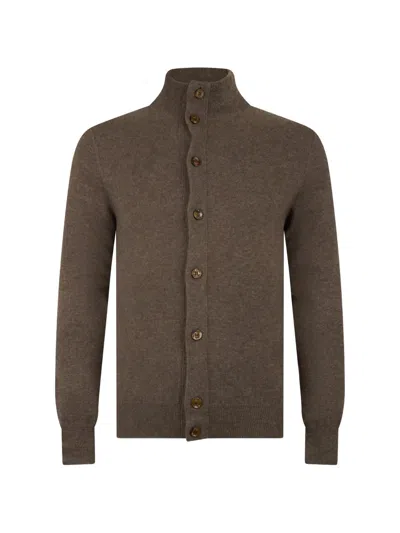 Moorer Arquato High-neck Button-up Sweater In Brown