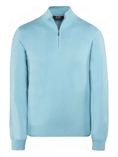 Moorer Atlante-si5 Half-zip Cotton Sweater In Blue