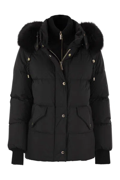 Moorer Attica-stp - Short Down Jacket With Hood And Fur In Black