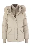 Moorer Attica-stp - Short Down Jacket With Hood And Fur In Neutral