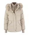 Moorer Attica-stp - Short Down Jacket With Hood And Fur In Neutral