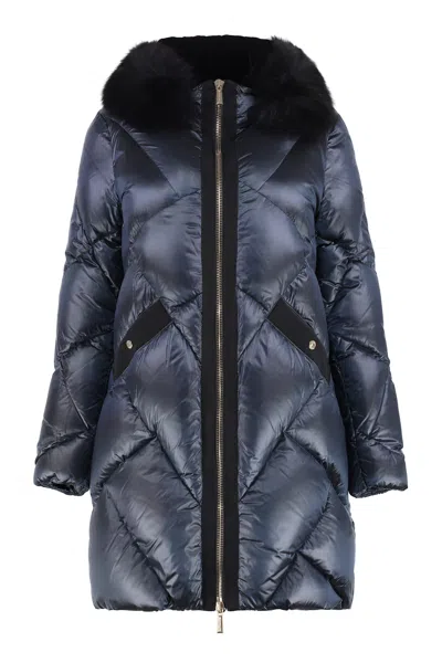 Moorer Aureo Hooded Down Jacket In Blue