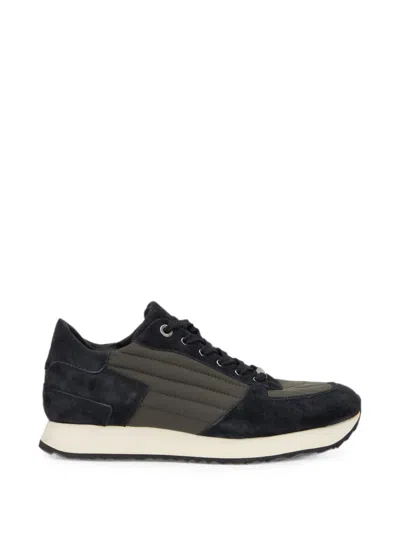 Moorer Balla Quilted-panel Suede Sneakers In Green