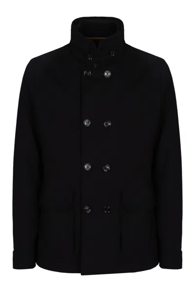 Moorer Bas Double-breasted Coat In Blue