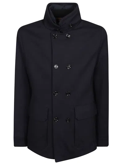 Moorer Double-breasted Black Peacoat With Detachable Lining In Blue