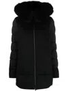 Moorer Wool Blend Down Jacket With Fur Trim In Black