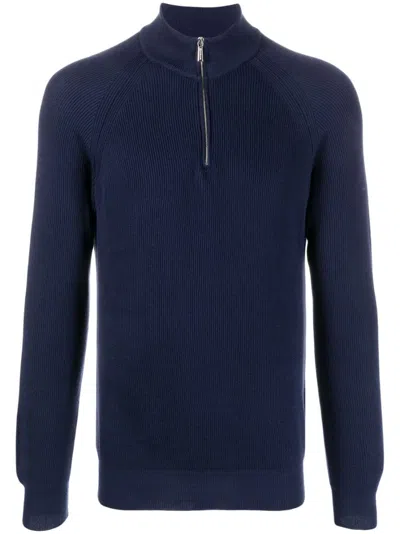 Moorer Ribbed-knit Cotton Jumper In Blue