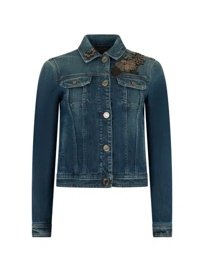 Moorer Beaded Flap-pocket Denim Jacket In Blue