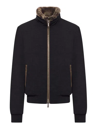 Moorer Beautiful Cashmere And Silk Bomber Jackets In Blue