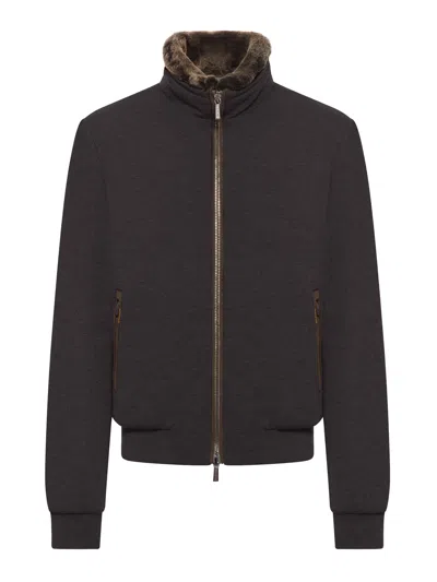 Moorer Beautiful Cashmere And Silk Bomber Jackets In Brown