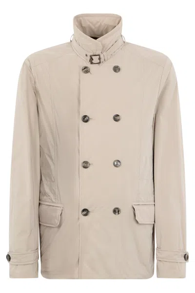 Moorer Beige Double-breasted Jacket With Pockets, Minimal And Elegant. In Brown