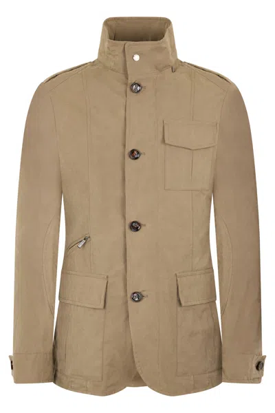 Moorer Beige Jacket Resistant With Pockets And High Collar In Neutral