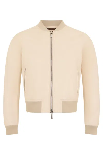 Moorer Beige Leather Bomber With Casual And Refined Design In Brown