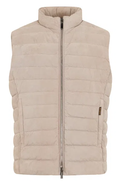 Moorer Beige Padded Gilet With Zip And Collar In Transparent