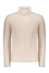 Moorer Beige Sweater With High Collar And Wide Fit In Cable Knit In Neutral