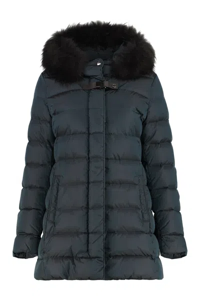 Moorer Belfort Hooded Techno Fabric Down Jacket In Blue
