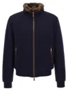 Moorer Padded Fleece Zip-up Jacket With Detachable Faux-fur Collar In Blue