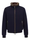 Moorer Padded Fleece Zip-up Jacket With Detachable Faux-fur Collar In Blue