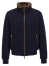 Moorer Padded Fleece Zip-up Jacket With Detachable Faux-fur Collar In Blue
