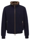 Moorer Padded Fleece Zip-up Jacket With Detachable Faux-fur Collar In Blue