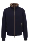 Moorer Padded Fleece Zip-up Jacket With Detachable Faux-fur Collar In Blue