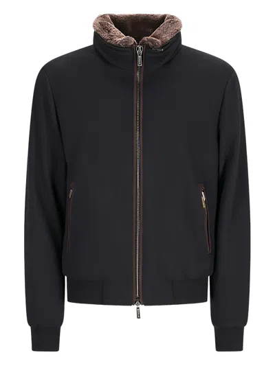 Moorer Bellati Fleece-lined Bomber Jacket In Black