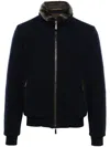 Moorer Padded Fleece Zip-up Jacket With Detachable Faux-fur Collar In Blue
