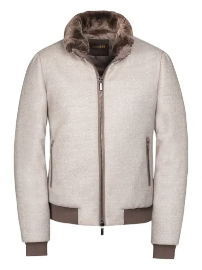 Moorer Bellati-lp Fur Collar Zip-up Jacket In Neutral