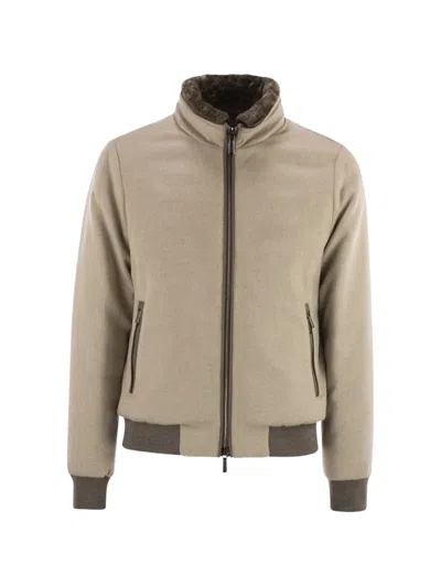 Moorer Bellati Ls9 Padded Bomber Jacket In Wool And Cashmere In Brown