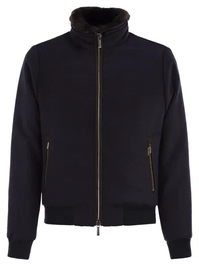 Moorer Bellati Ls9 Padded Bomber Jacket In Wool And Cashmere In Blue