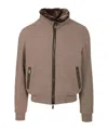 Moorer Casual Jacket With Fur Collar And Ribbed Finish In Brown