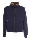 Moorer Padded Fleece Zip-up Jacket With Detachable Faux-fur Collar In Blue