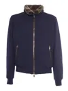 Moorer Padded Fleece Zip-up Jacket With Detachable Faux-fur Collar In Blue