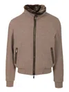 Moorer Casual Jacket With Fur Collar And Ribbed Finish In Brown