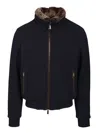 Moorer Padded Fleece Zip-up Jacket With Detachable Faux-fur Collar In Blue