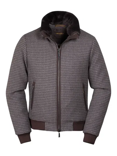 Moorer Bellati-pp Houndstooth Zip-up Jacket In Brown