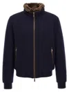 Moorer Padded Fleece Zip-up Jacket With Detachable Faux-fur Collar In Blue