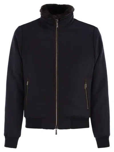Moorer Removable Fur Detailed Jacket In Blue