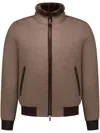 Moorer Casual Jacket With Fur Collar And Ribbed Finish In Brown