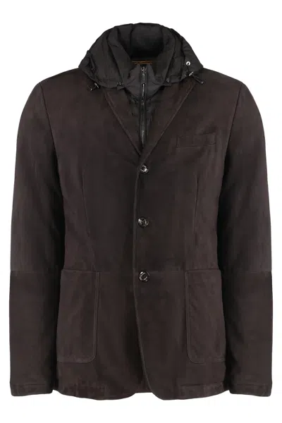 Moorer Removable-hood Leather Jacket In Multi