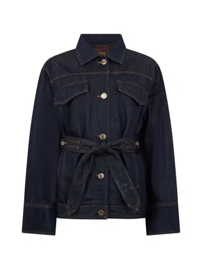Moorer Belted Denim Jacket In Blue