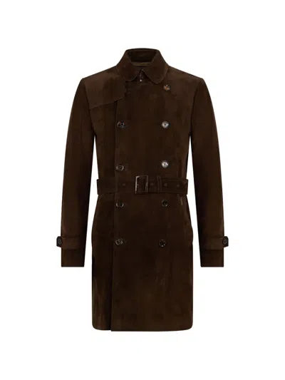 Moorer Belted Double Breasted Coat In Brown