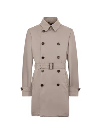 Moorer Belted Double-breasted Trench Coat In Neutral