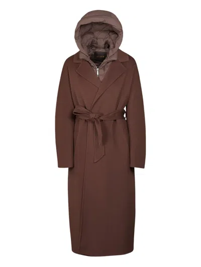 Moorer Belted Hooded Coat In Brown