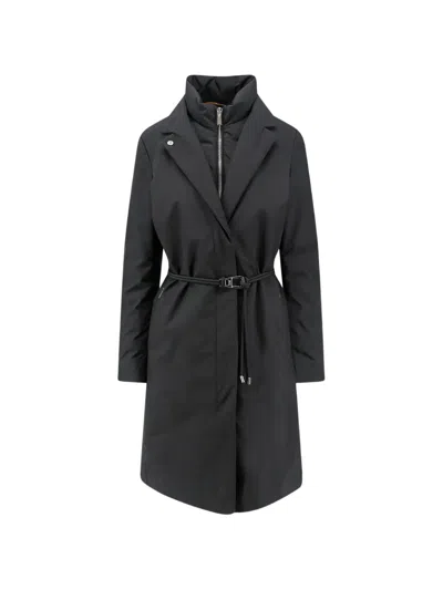 Moorer Belted Layered-design Coat In Black