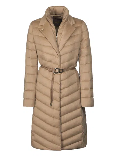 Moorer Belted Padded Coat In Neutral
