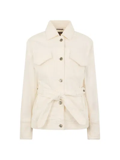 Moorer Belted Pocket Jacket In White