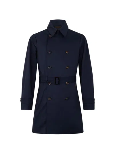 Moorer Belted Trench Coat In Blue